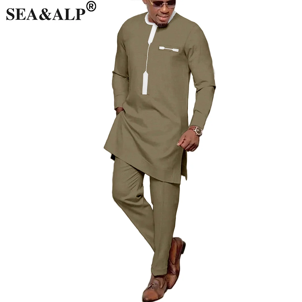 2022 New Male African Clothing Dashiki African Traditioal Suit for Mens 2 Pieces Men Set