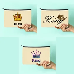 New Women Cosmetic Bags King Printed Pattern Series Canvas Makeup Bag  School Pencil Cases Wedding Party Bride Makeup Bag Gifts