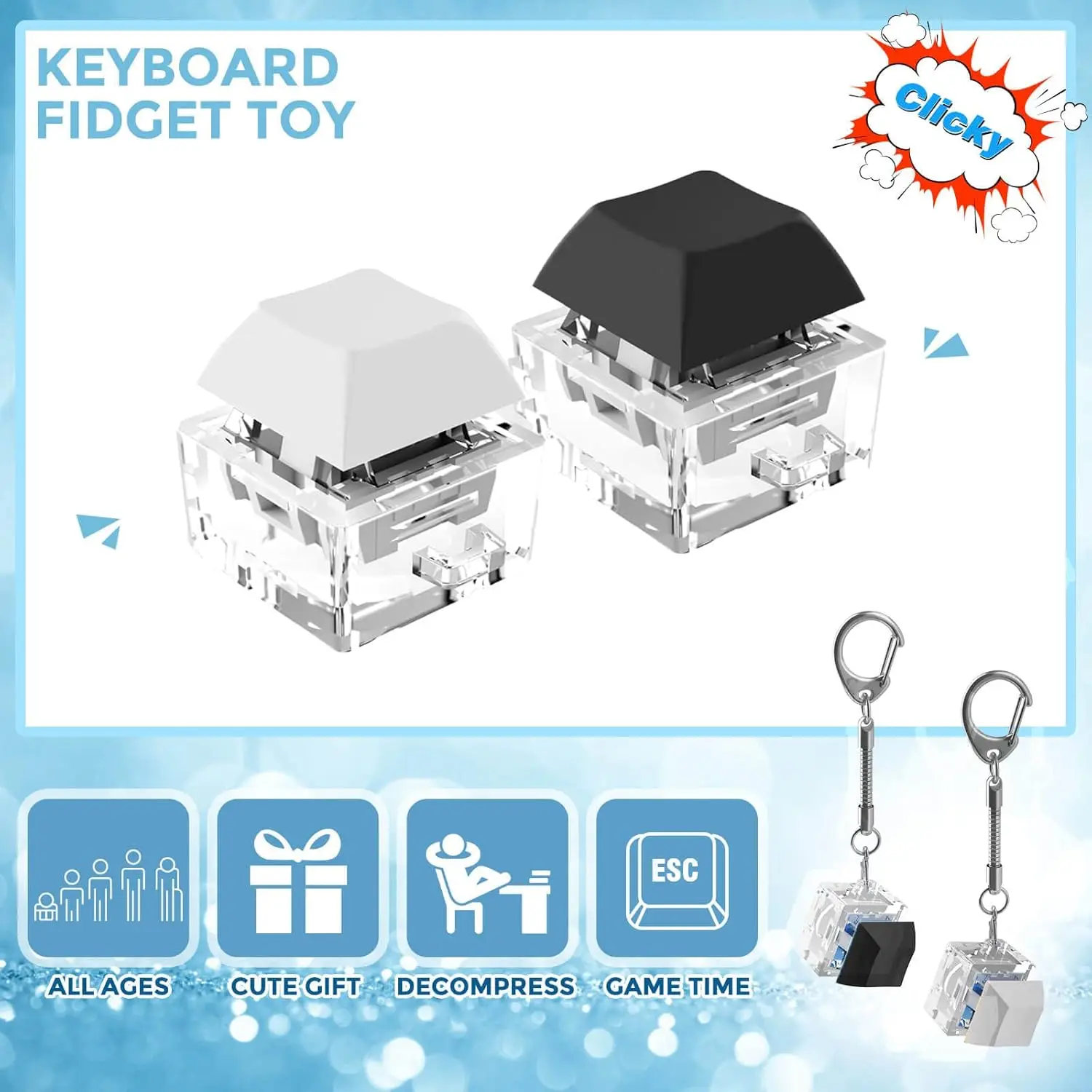 Fidget Toys Keyboard Fidget Keychain Decompression Keyjcap Clicker Toy Stress Relief Fingertip Gadget
