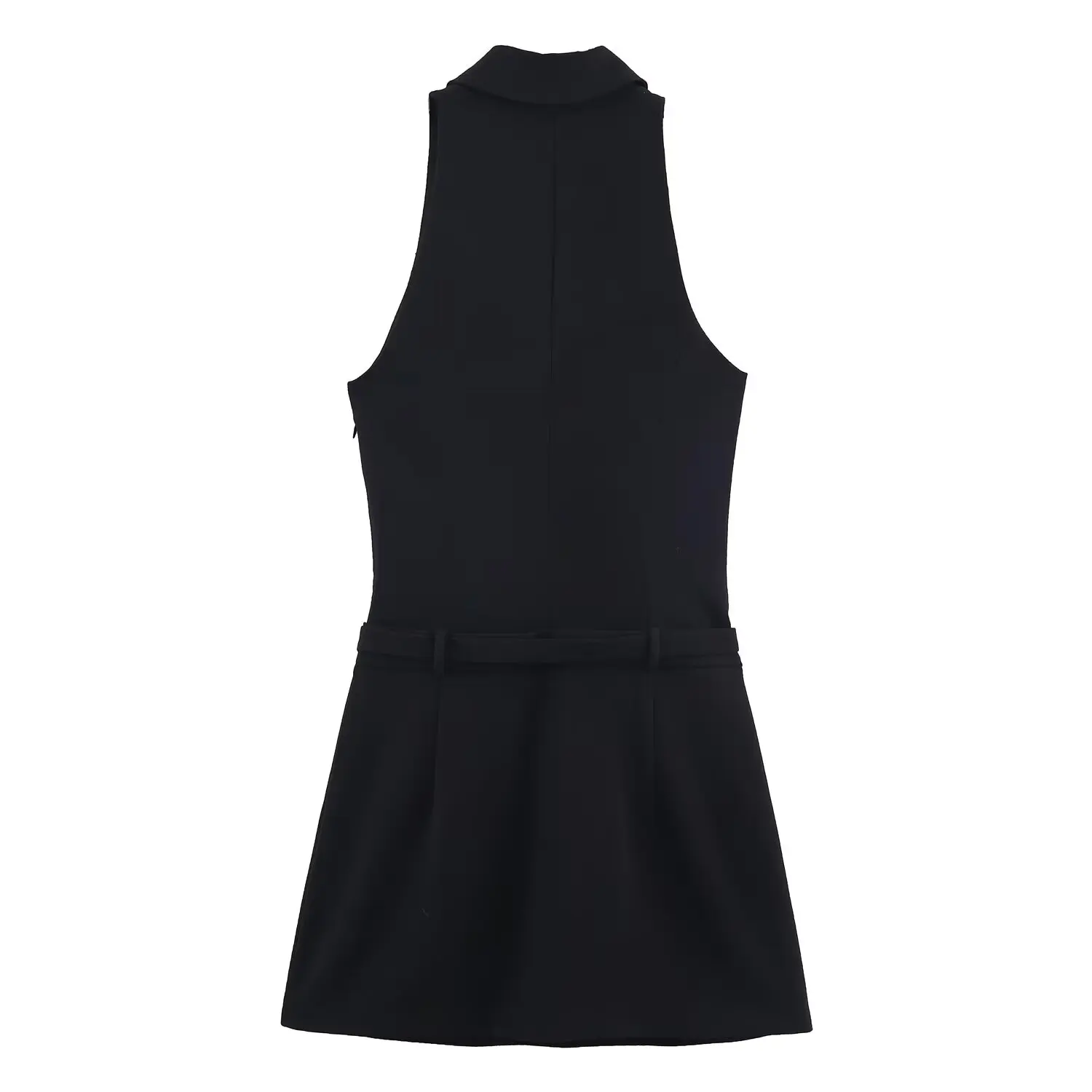 Womens Elegant Black Mini Dress Female Fashion Spring Autumn New Double-Breasted Vest Dresses With Belt French Party Short Dress