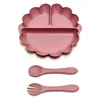 3pcs Silicone pumpkin 3-compartment plate, fork and spoon setSilicone dinner plate for children's independent complementary food 2