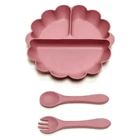3pcs Silicone pumpkin 3-compartment plate, fork and spoon setSilicone dinner plate for children's independent complementary food 2