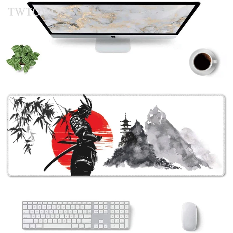 Samurai Japonês Árvore Sol Mouse Pad Jogos xl Novo Computador Casa Mousepad Esteiras de Mesa Xxl Escritório de Borracha Natural Antiderrapante - Imagem 5