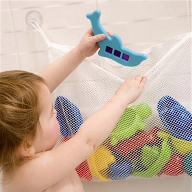 Baby Shower Bath Toys White Baby Kids Toy Storage Mesh with Strong Suction Cups Toy Bag Net Bathroom Organizer 3