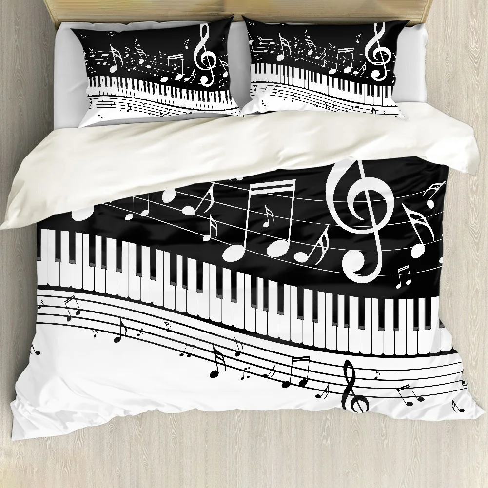 

TOADDMOS Piano Music Note Print Bedding Set Duvet Cover Set Pillowcase Quilt Cover Double King Size Adult Kids Bed Accessories