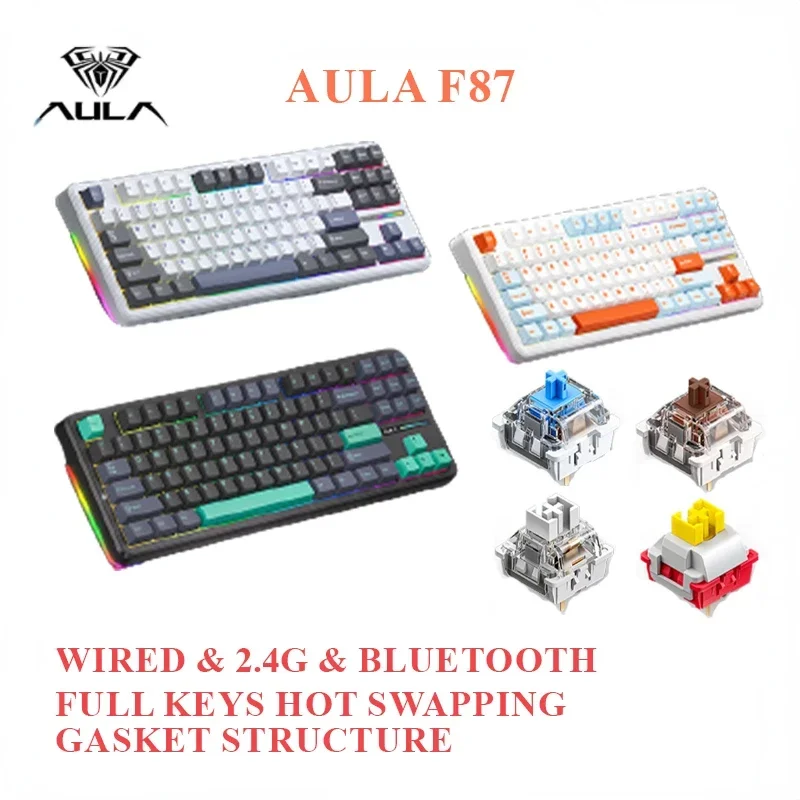 

Механическая Проводная клавиатура F87 Pro, 3 режима, 2,4g/Bluetooth, беспроводная клавиатура, 87 клавиш, Hotswap Rgb Pbt, Игровая клавиатура Tarantula F87