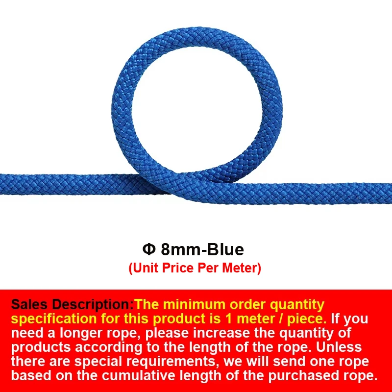 Φ:8mm-Açık Hava Dağcılık Kaya Tırmanışı Hızlı İniş Kurtarma Güvenliği, Aşınmaya Dayanıklı Yardımcı Statik Halat, P605