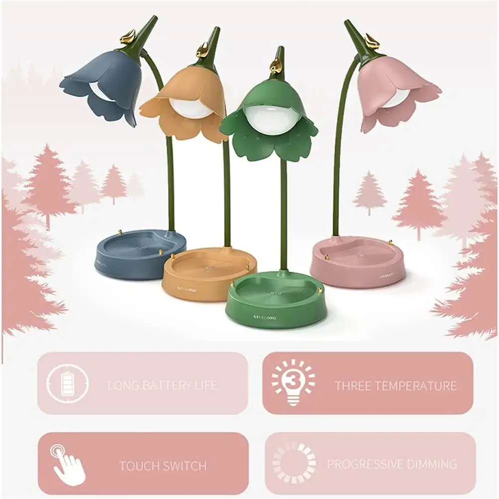 

3W LED Desk Lamp Table Light Adjustable Gooseneck Rechargeable Battery Night Light With Mobile Phone Holder For Kids Students