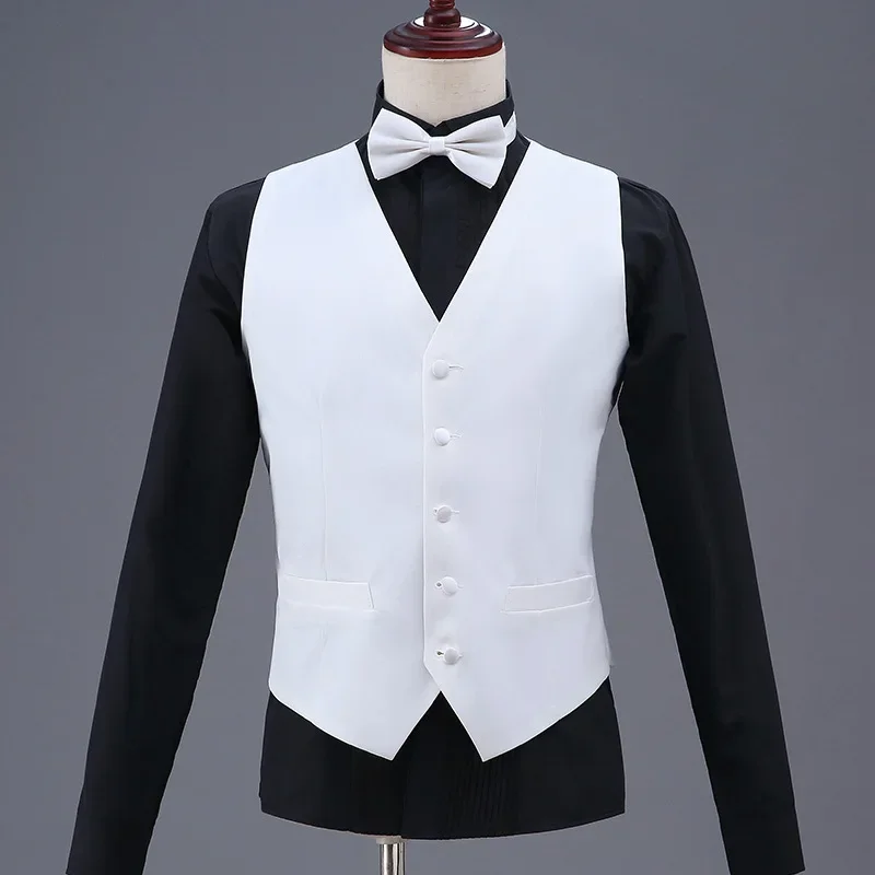 

White Mens Waistcoat Formal Business Work Causal Slim Fit Vest For Men U-Neck Retro Gentlemen Men Suit Vest Solid Wedding Gilet