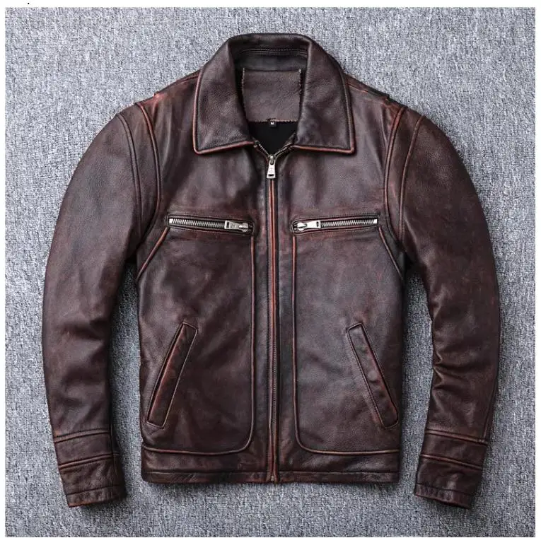 Leather Jacket for men leather jacket Men Cowhide Natural quality Genuine brown CC Shop.Dermis