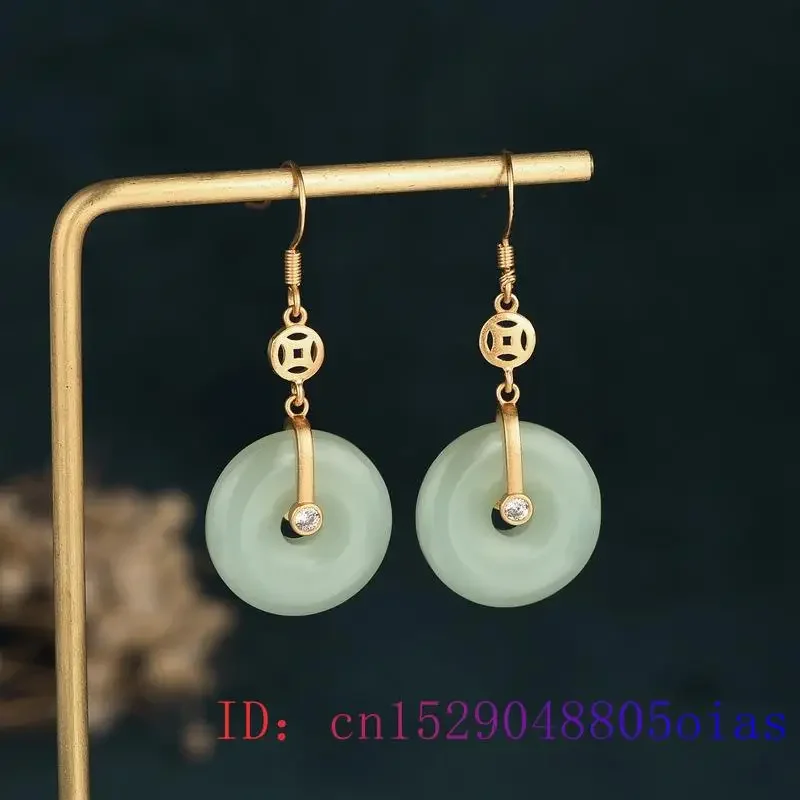 Green Jade Doughnut Earrings Agate Jewelry Women Zircon Chalcedony Gifts Crystal Natural 925 Silver Fashion Amulet Gemstone