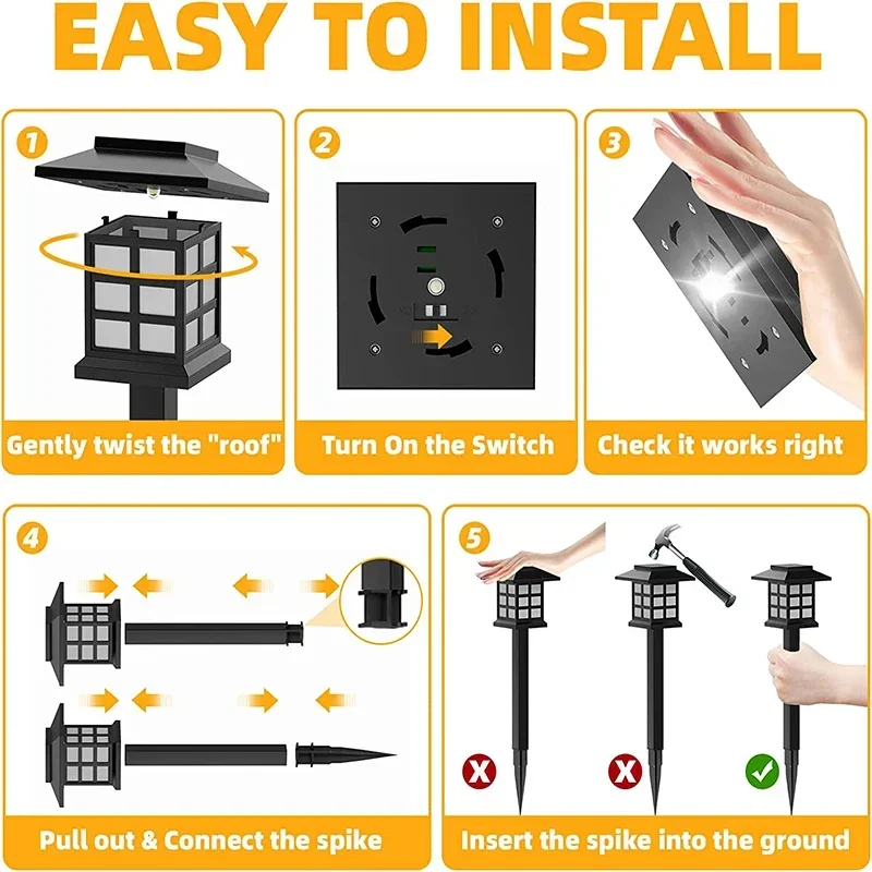 2/4/6/8Pcs Solar LED Pathway Lights Outdoor Waterproof Walkway Garden Decor Street Lamp for Landscape Yard Patio Driveway 6