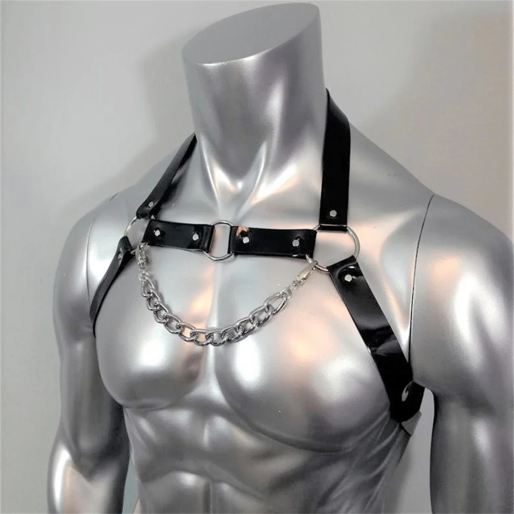 Leather chest harness Men Sexual Chest Leather Harness Belts Adjustable BDSM Gay Body Bondage Harness Strap Rave Gay Clothing for Adult Sex