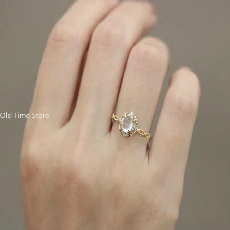 Silver Color Opal Ring Women Girl Braided Hollow Romantic Jewelry Engagement Gift