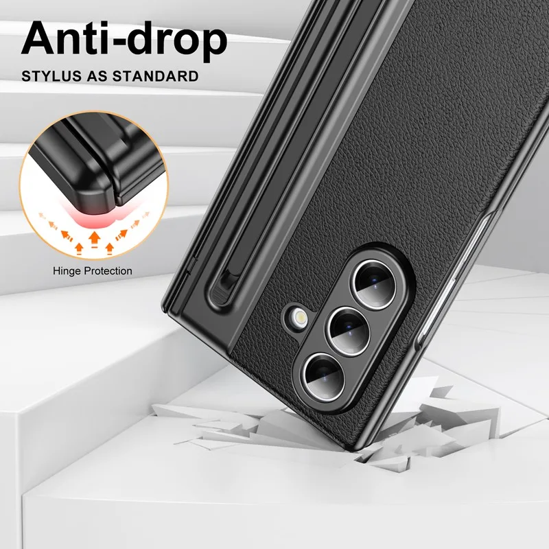 360° Folding Flap Leather Phone Case with Pen Groove and Tempered Glass Film