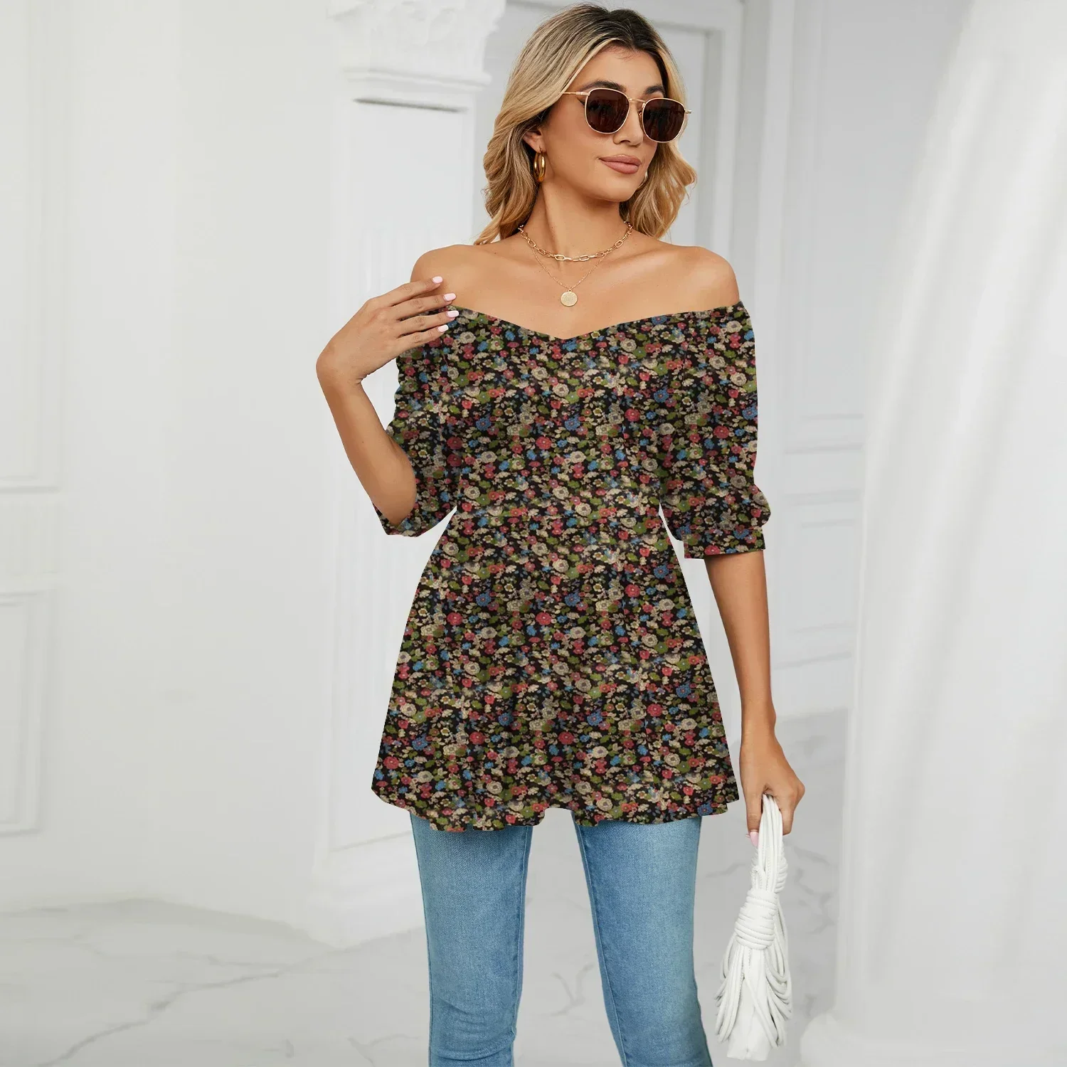 Women's Shirts and Blouses Short Sleeve Korean Popular Clothes Elegant Summer Trend White Floral Clothing for Women Top