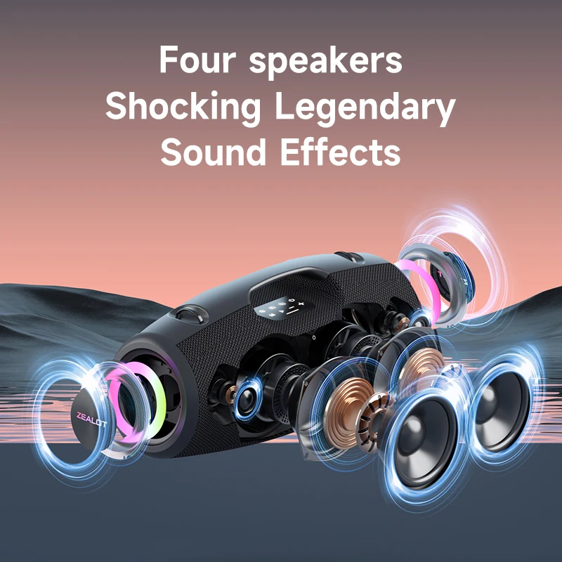 ZEALOT S78 120W High power bluetooth speaker portable RGB colorful light waterproof wireless subwoofer 360 stereo surround TWS 6