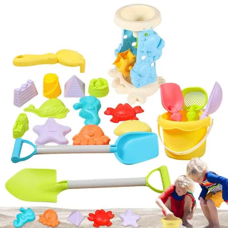 

Sand Toys For Kids Cute Fun 19PCS Travel Beach Toys Cartoon Ocean Theme Sand Molds Summer Toy Rake Shovel Beach Bucket For