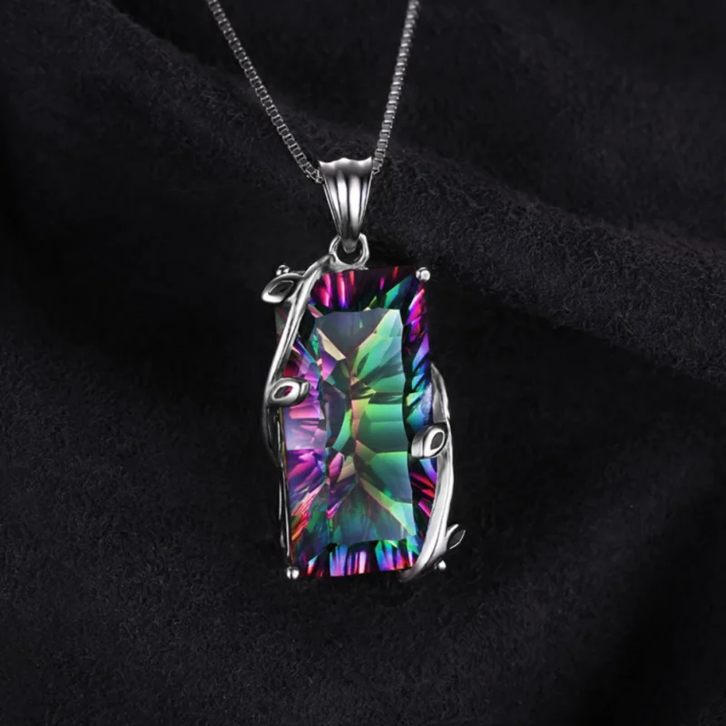 Silver 925 Colorful Stone Tourmaline Pendant Topaz Leaves GEMSTONE Necklace For women Birthday Party Gift Gemstone Chain pendant necklace