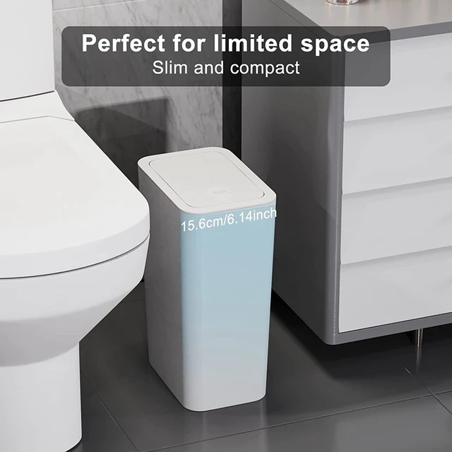 2.6 Gallon Small Bathroom Trash Can with Lid, Narrow for Kitchen, Office,  Bedroom (White, 10L)