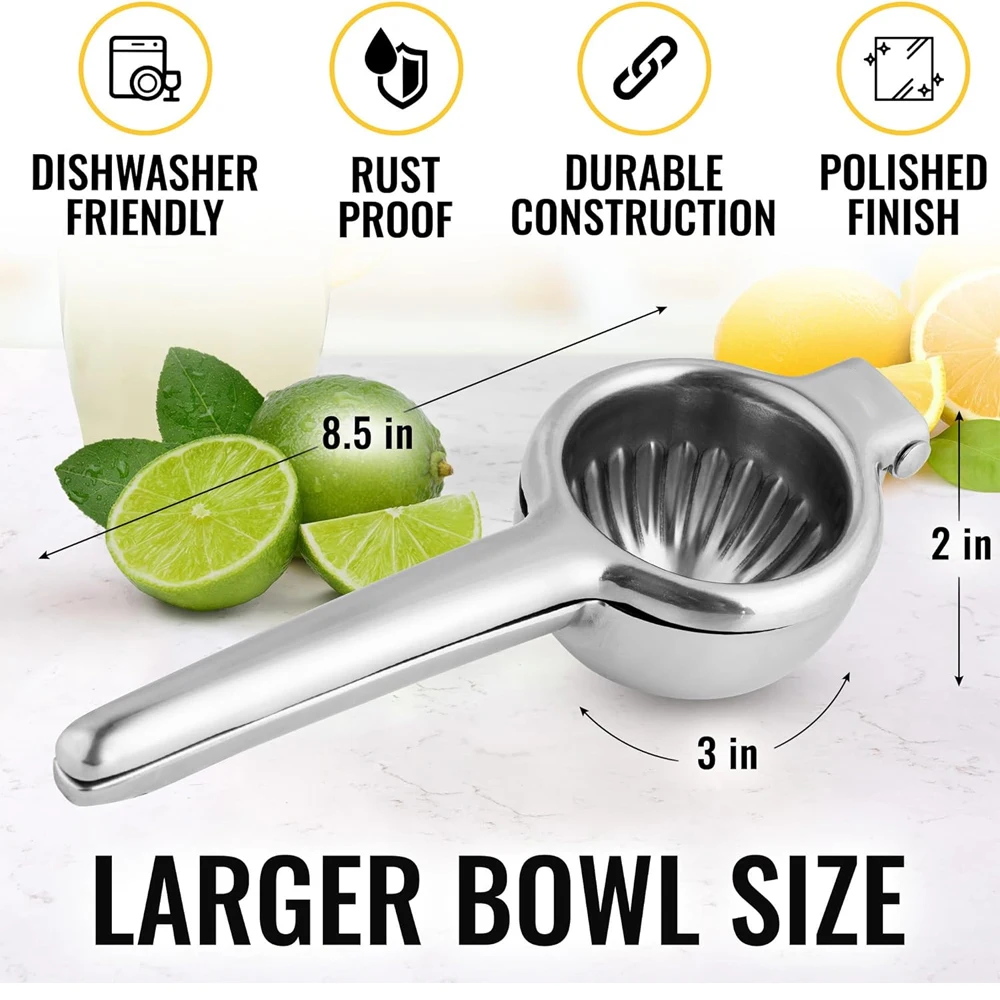 Kitchen Lemon Squeezer Stainless Steel Heavy Duty Solid Metal Squeezer Bowl Manual Citrus Press Juicer