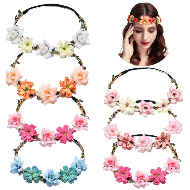 

Fashion Women Floral Garlands Headband Bride Wedding Hair Accessories Headbands Flower Crown Girl Headdress Girls Hair Bands