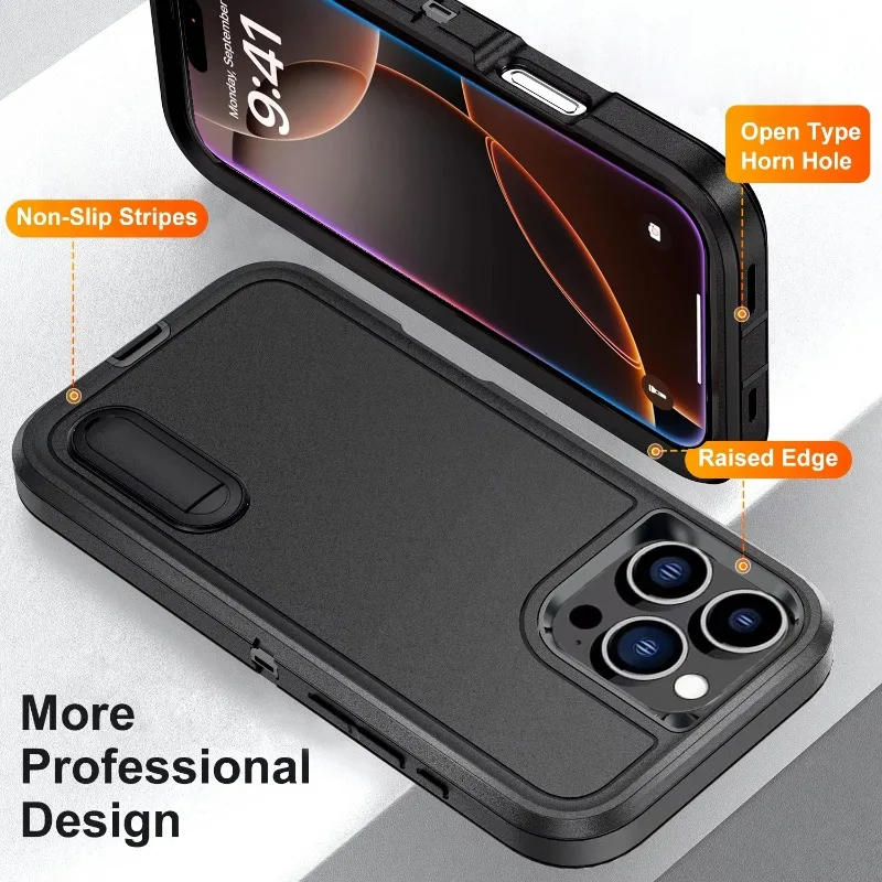 3-in-1 Hybrid Military-Grade Anti-Shock Phone Case with PC Hard Holder