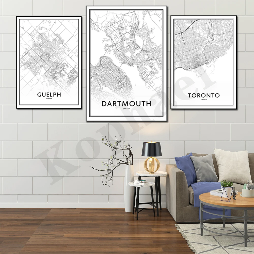 Dartmouth Guelph Toronto Vancouver Pittsburgh Ottawa City Map Home Wall Decor Poster