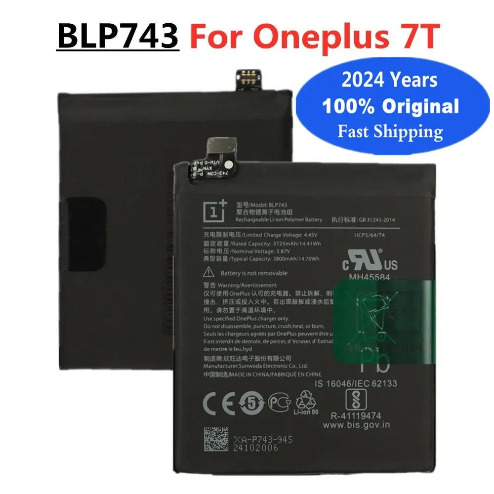 

2024 Years 100% Original Battery BLP743 For 1+ Oneplus 7T One Plus 7T 3800mAh High Capacity Phone Battery Batteries + Tools