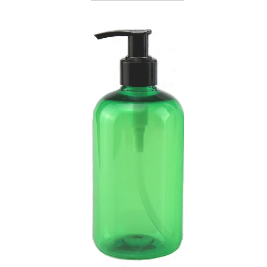 500ml green color Refillable Squeeze PET Plastic Portable lotion Bottle with black pump sprayer