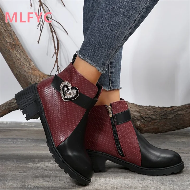 New Women's Boots Thick Sole Single Shoes 2023 New Autumn/Winter Color Matching Rhinestone Women's Boots