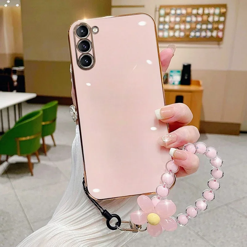 Coque pour Samsung Galaxy S25 S24FE S23 Plus Ultra A15 A25 A35 A55 A14 A24 A34 A13 A23 A33 A53 A73 A52 Housse de luxe avec dragonne à fleurs_voghion.com