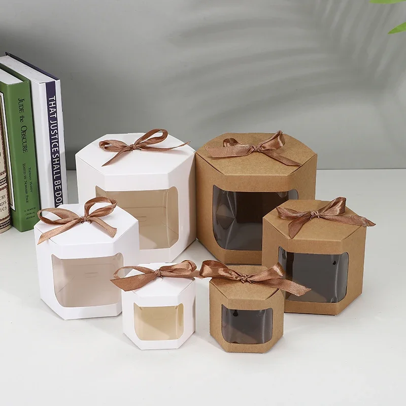 

12pcsHexagon Transparent Window Packaging Box Candy Pastry Cake Box For Wedding Birthday Christmas Party Paper Gift Box