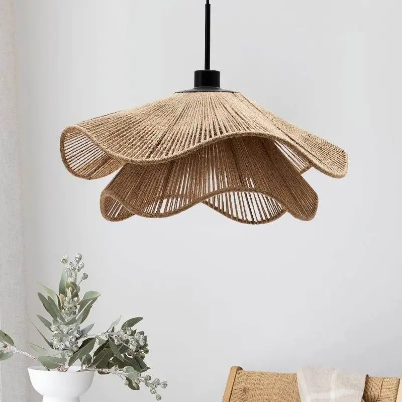 

Zen Tea Room, Homestay, Hemp Rope Chandelier, Retro Industrial Style Restaurant, Bedroom, Antique Style Artistic Petal Lamp