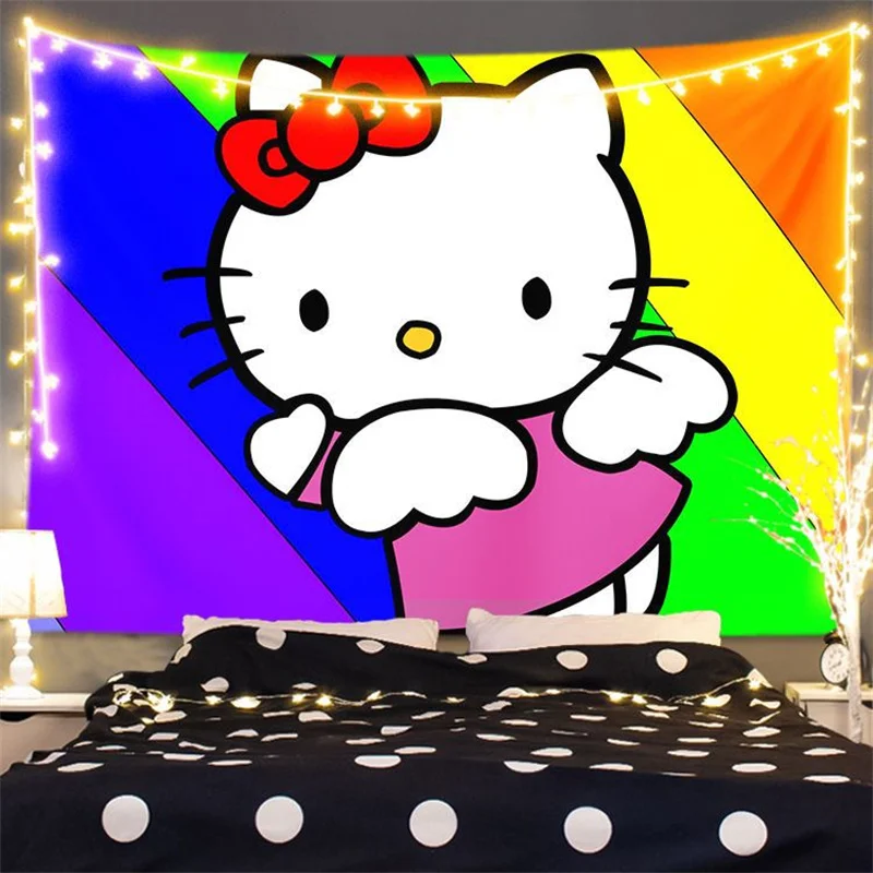 Sanrio 헬로 키티 태피스트리 귀여운 배경 Kawaii 애니메이션 태피스트리 벽 장식 방 장식 소녀 기숙사 벽 마운트 태피스트리