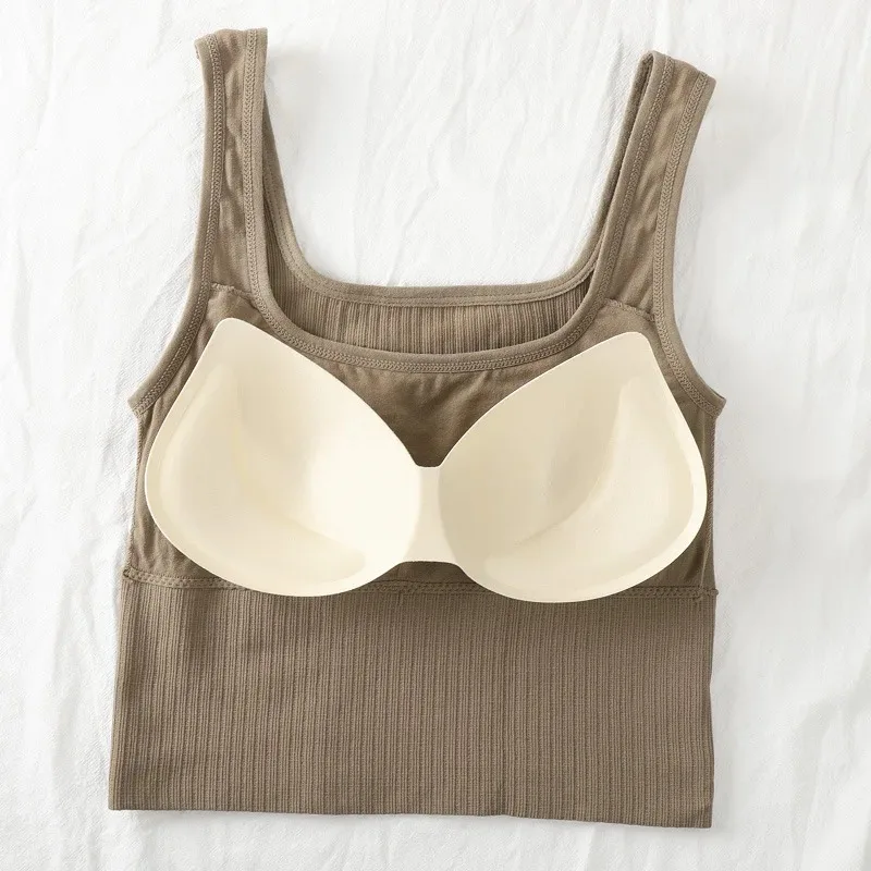Women Tank Tops Sling Back Bra Square Neck Solid Colour Back Underwear Women Yoga Sports Non-steel Ring Wrap Bottoming Smock Tank Top Women