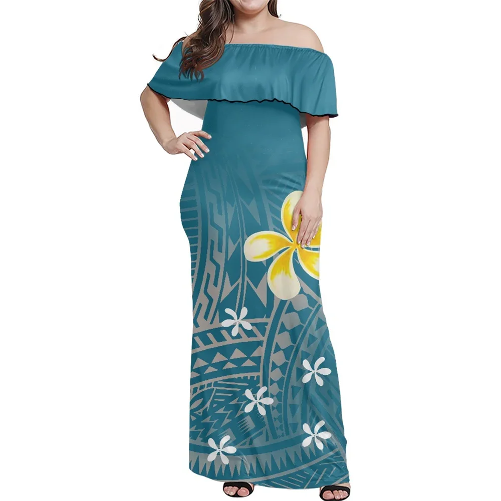 

Summer Ladies Bodycon Maxi Dress Polynesian Tribal Clothing Hibiscus Samoa Fiji Print Tank Off Shoulder Strapless Party Dresses