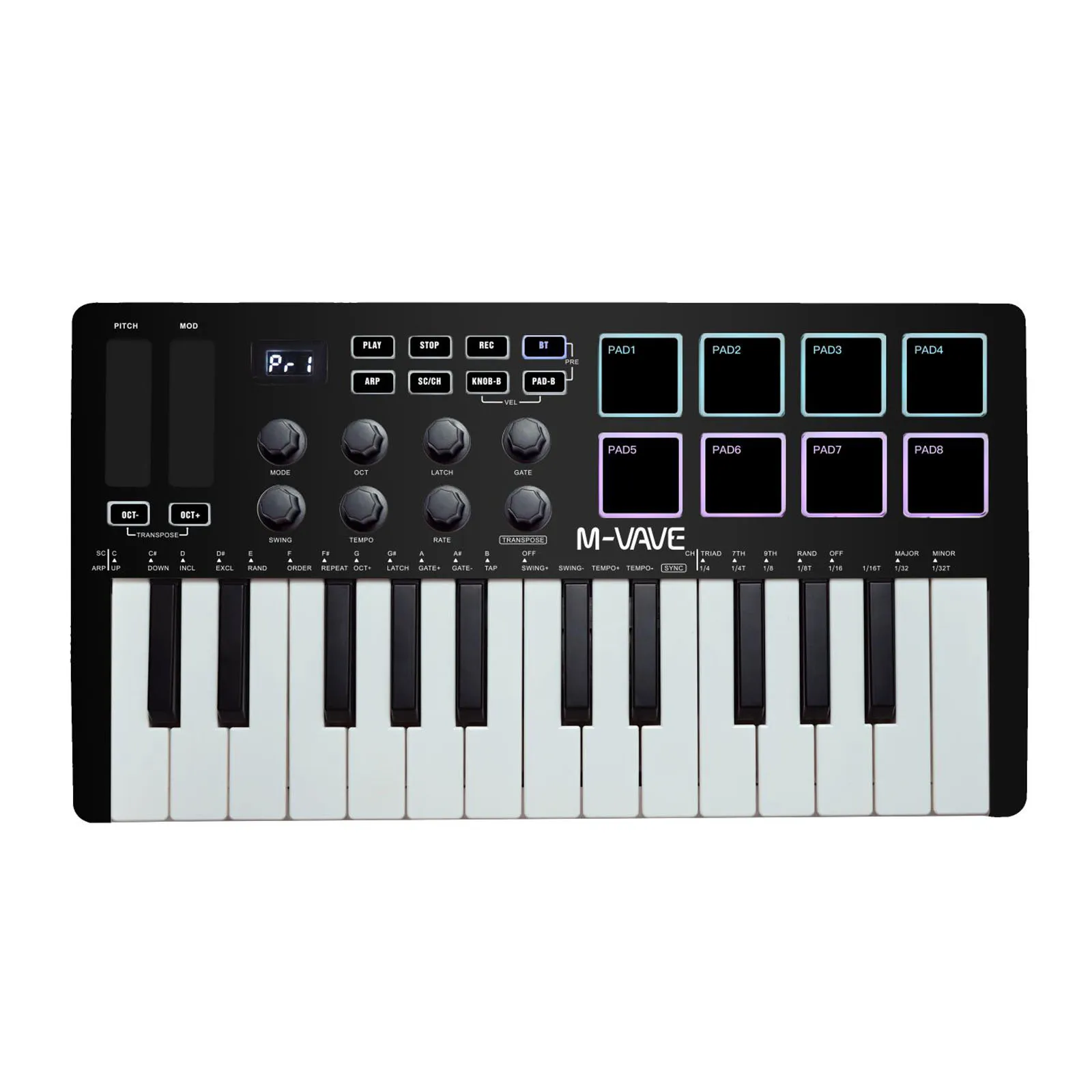 25-Key USB MIDI Controller 8 RGB Drum Pads Bluetooth Backlit Trigger Pads SMK25 Midi Keyboard Controller 6.35mm Pedal M-VAVE