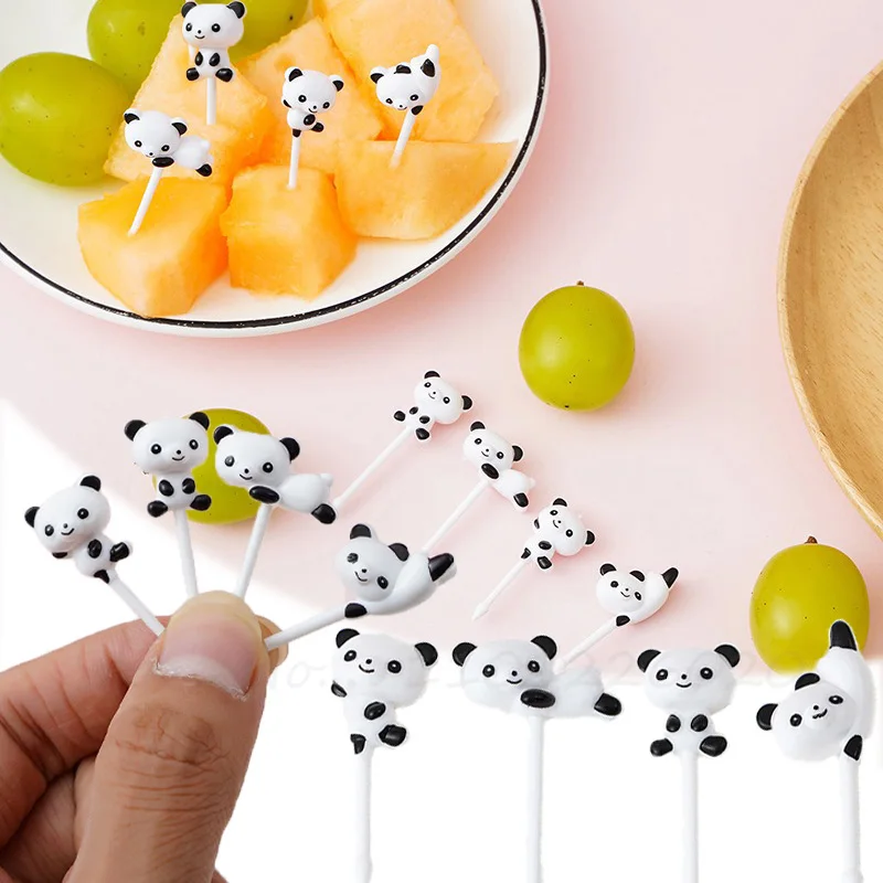 8pcs/set Mini Cartoon Panda Fruit Fork Kids Snack Dessert Decoration Forks Lunches Party Decorations Plastic Animal Shape Stick fruit fork