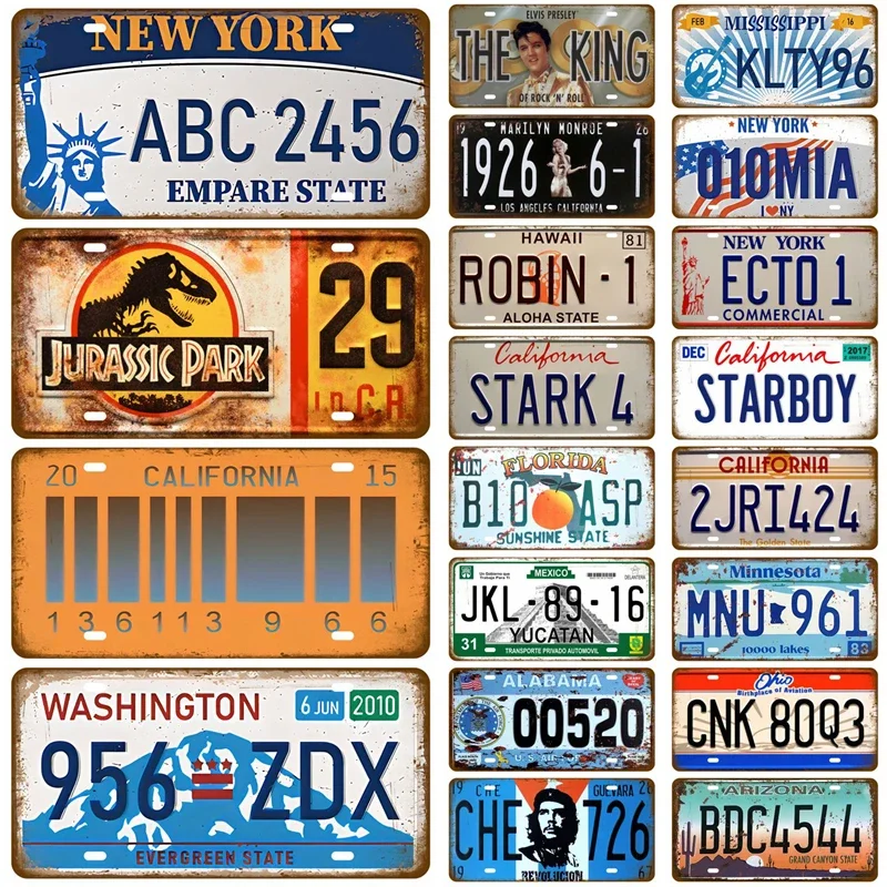 Tin Sign New License Plate America Decorative Metal Sign Wall Industrial Decor Artisian US Car Registration State Number Plate