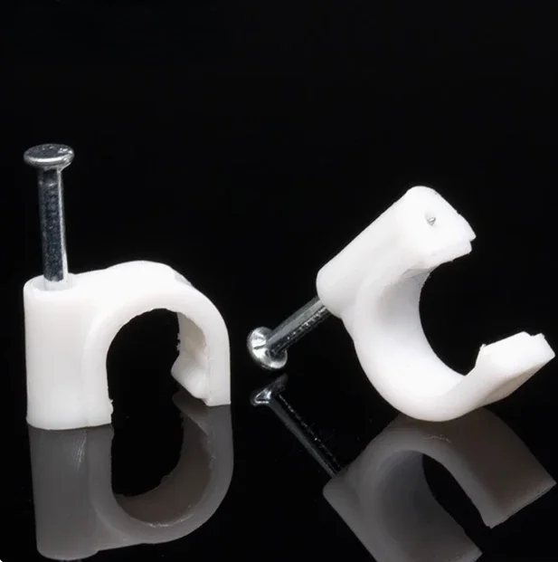 Cable Pipe Clamp 100Pcs U Shape Nail Clip Circle Cable Pipe Fixing Wall Hanging PVC Pipe 4-25mm Dia Wire Line Buckle Management
