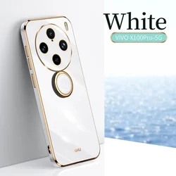 6D Plating Candy Color Soft Silicone Back Case with Ring Stand and Slim Square Design for Find X6 Pro (White)