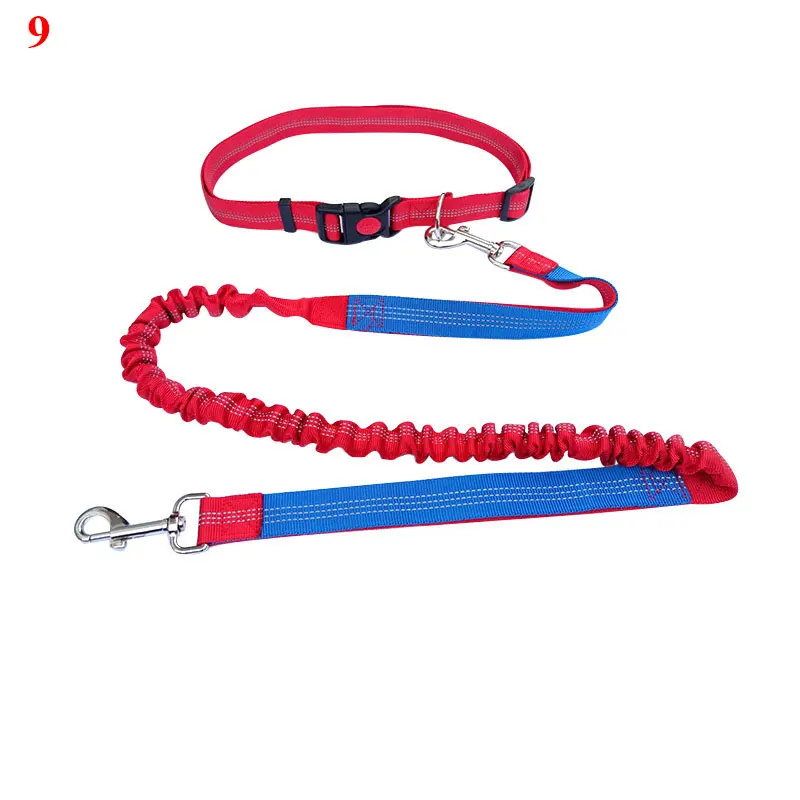 2021 Adjustable Reflective Leash Traction Rope Pet Dog Running Belt Elastic Hands Freely Jogging Pull Dog Collar D-ring Leashes 