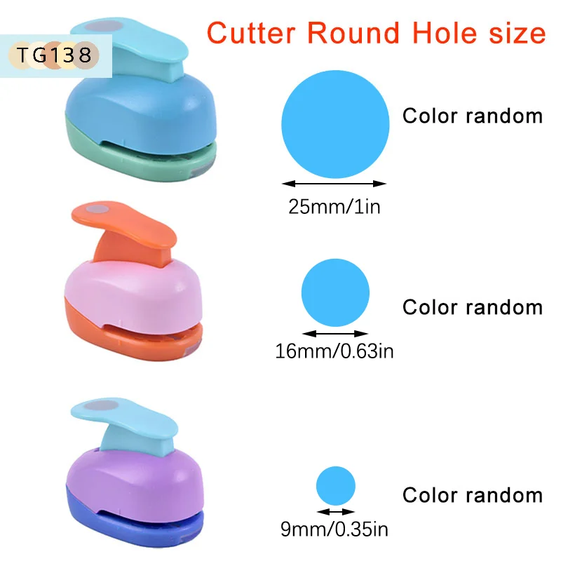 【신제품】9/16/25mm 원형 둥근 구멍 펀치 DIY 수제 종이 스크랩북 커터 도구(임의의 색상)