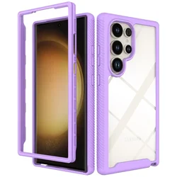 Rugged Armor Shockproof 2-in-1 Transparent Back Case with TPU Frame for Galaxy S24 Plus (Light Purple)