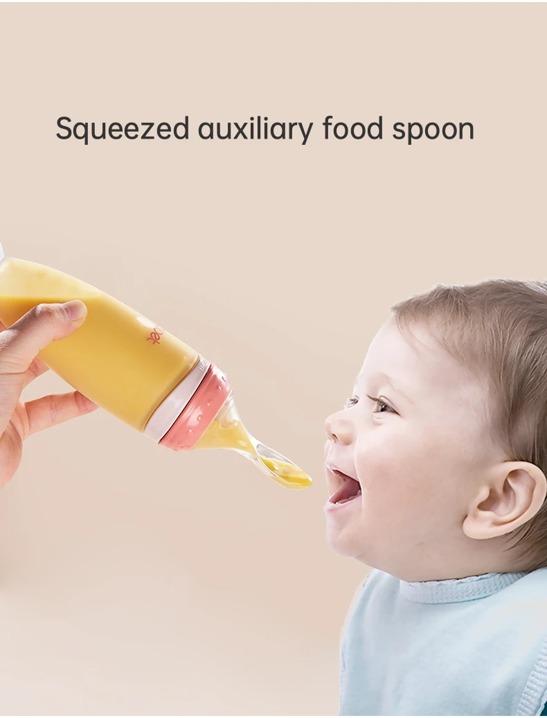 BBET-Silicone Squeezing Bottle Newborn Baby Training Rice Spoon Infant Cereal Food Supplement Feeder Dishwasher Safe feeding bottle baby feeding utensils