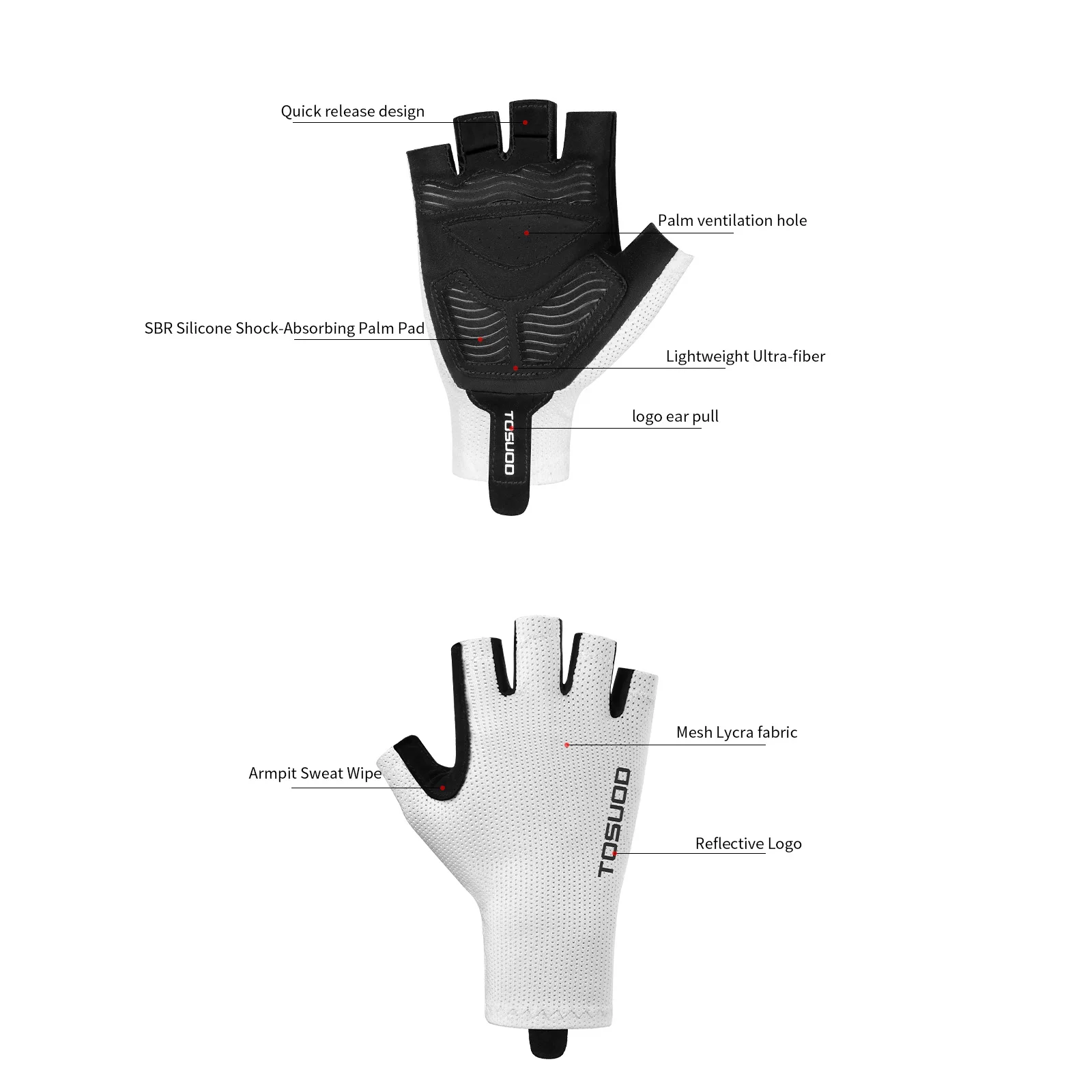 TOSUOD Professionelle Radfahren Halbfinger-Handschuhe, rutschfest, stoßfest, atmungsaktiv, SBR-Pad, elastisch, Sport, Unisex, kurze Fahrradhandschuhe – Detail 2