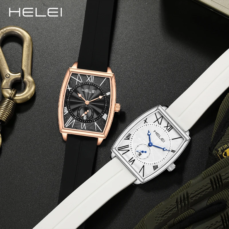 HELEI2024 Fashion Men's Watch Brand Square Simple Ancient Roman Dial Design Men's Quartz Watch Quartz Wristwatch Gift For Men