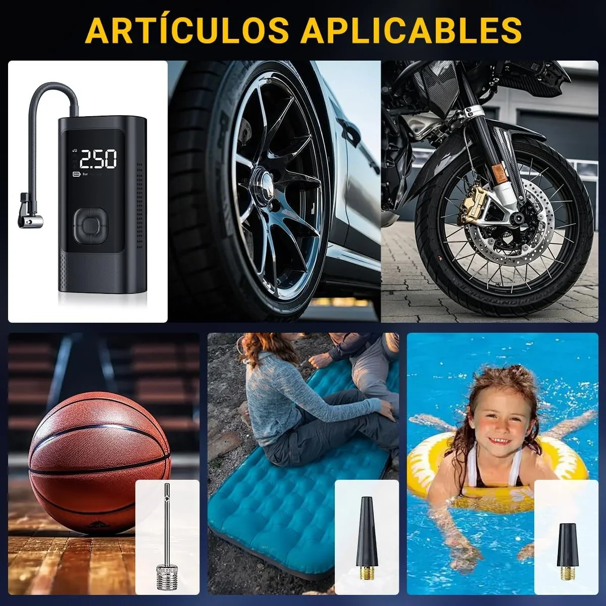 Portable Air Compressor for Car Tires Fast Air Pump Tire Inflator Accurate Pressure Air Pump for Motorcycle  MTB Bicycle Ball