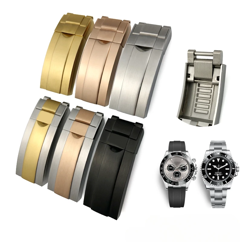 

16mm Stainless steel folding buckle glide lock for Rolex sub Oysterflex Daytona GMT watch band strap Deployment clasp